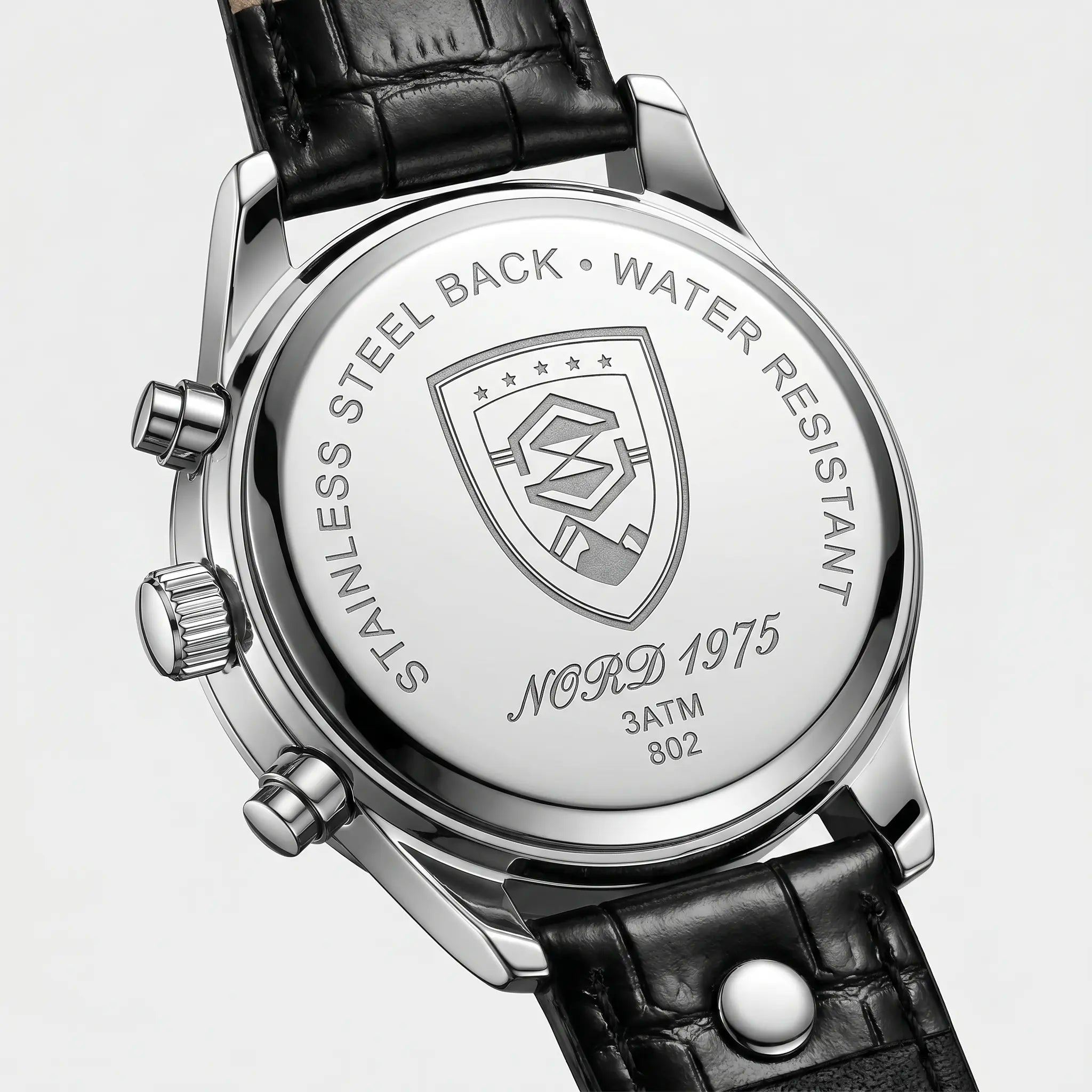 Close-up of the Meridian Ivory Steel white dial and steel case