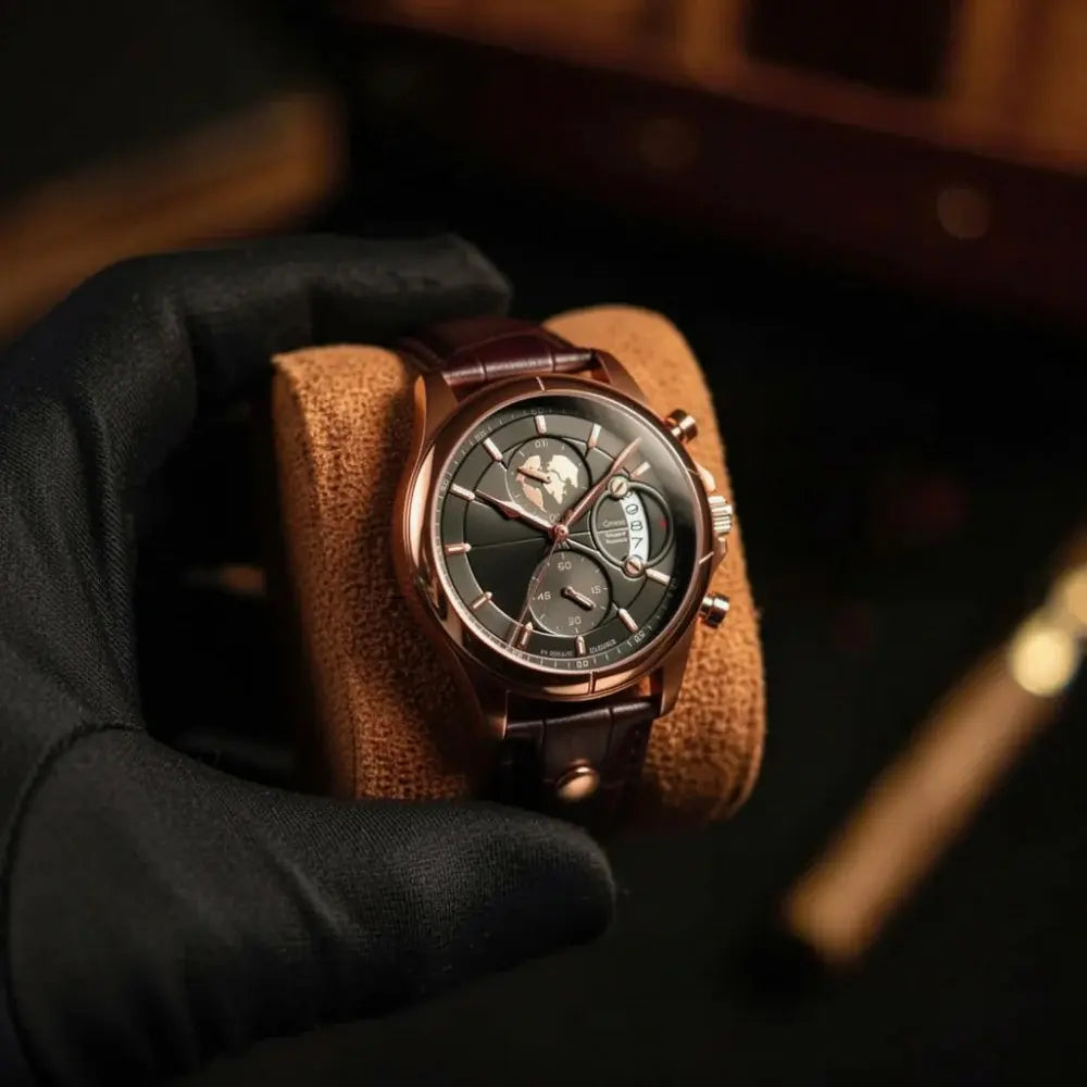 Meridian Nocturne Rose men's watch with dark dial and rose-gold case - front view
