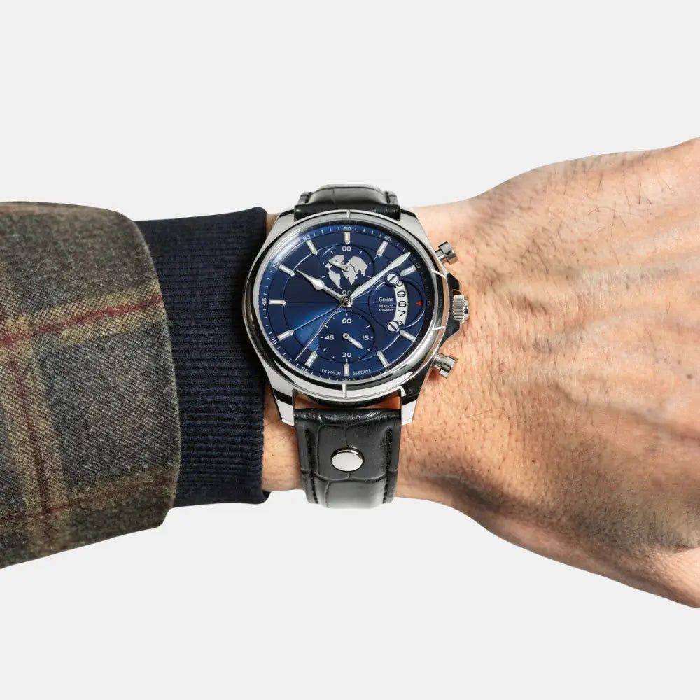 Meridian Atlantic Steel worn on the wrist - steel chronograph-style watch by NORD 1975